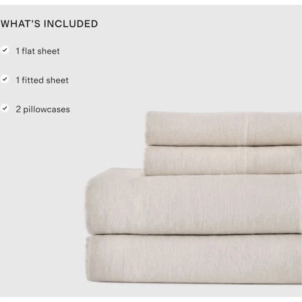 NWT QUINCE EUROPEAN LINEN SHEET SET Pine 4 PIECE QUEEN 100% FLAX MSRP $184